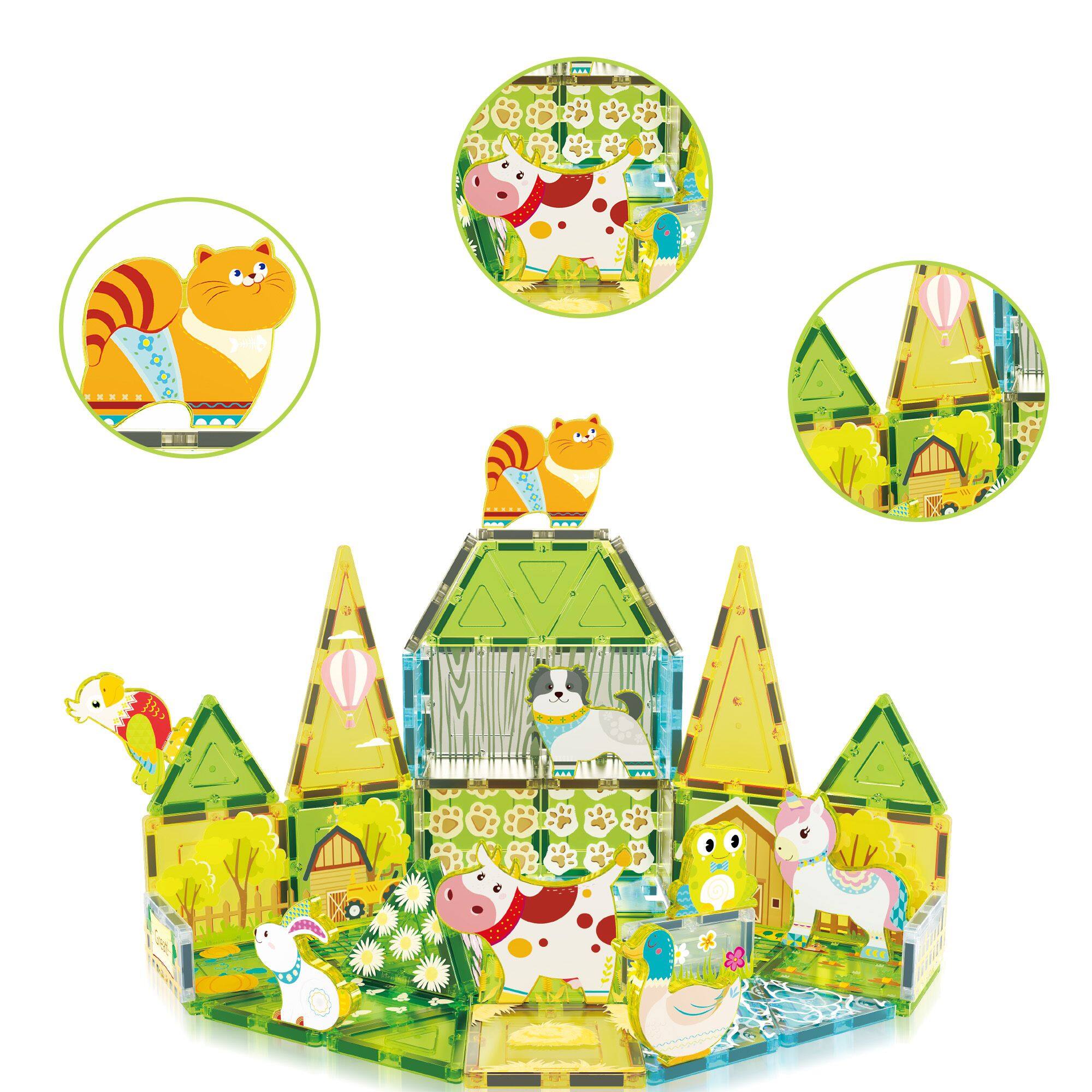 Alt View 3. PicassoTiles - PICASSO-TILES Magnetic Tiles for Kids, 52PCS, Farm Theme, Construction STEM Building Blocks Educational Toy - Multicolor.