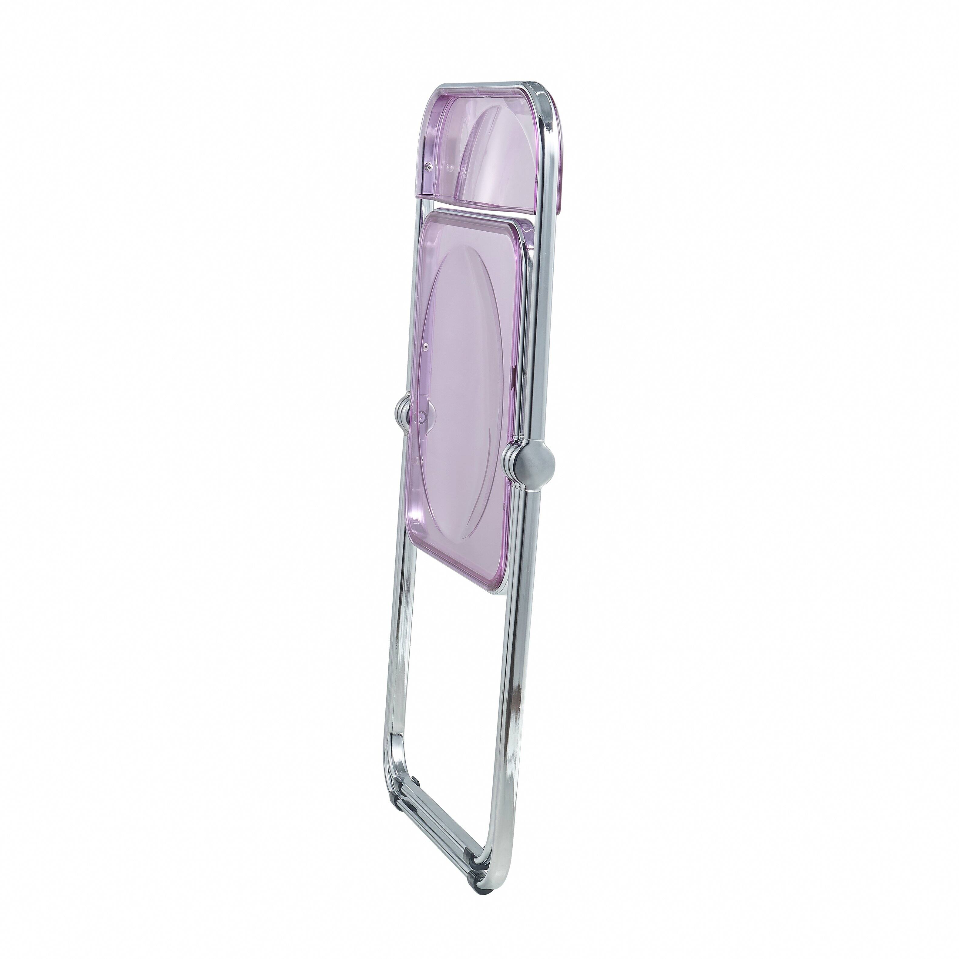 Alt View 4. LeisureMod - Lawrence 2-PCS Clear Accent Chair, Folding Acrylic Design with Chrome Frame, Portable Assembled Seating - Magenta.