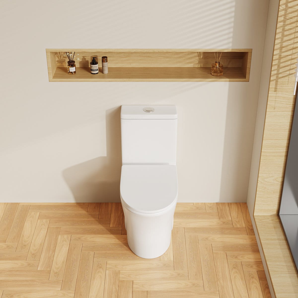 Bothwa Home - 14.37" W One-Piece Elongated Comfort Height Toilet, Dual Flush, Soft-Close Seat, Skirted Trapway, Space-Saving - White