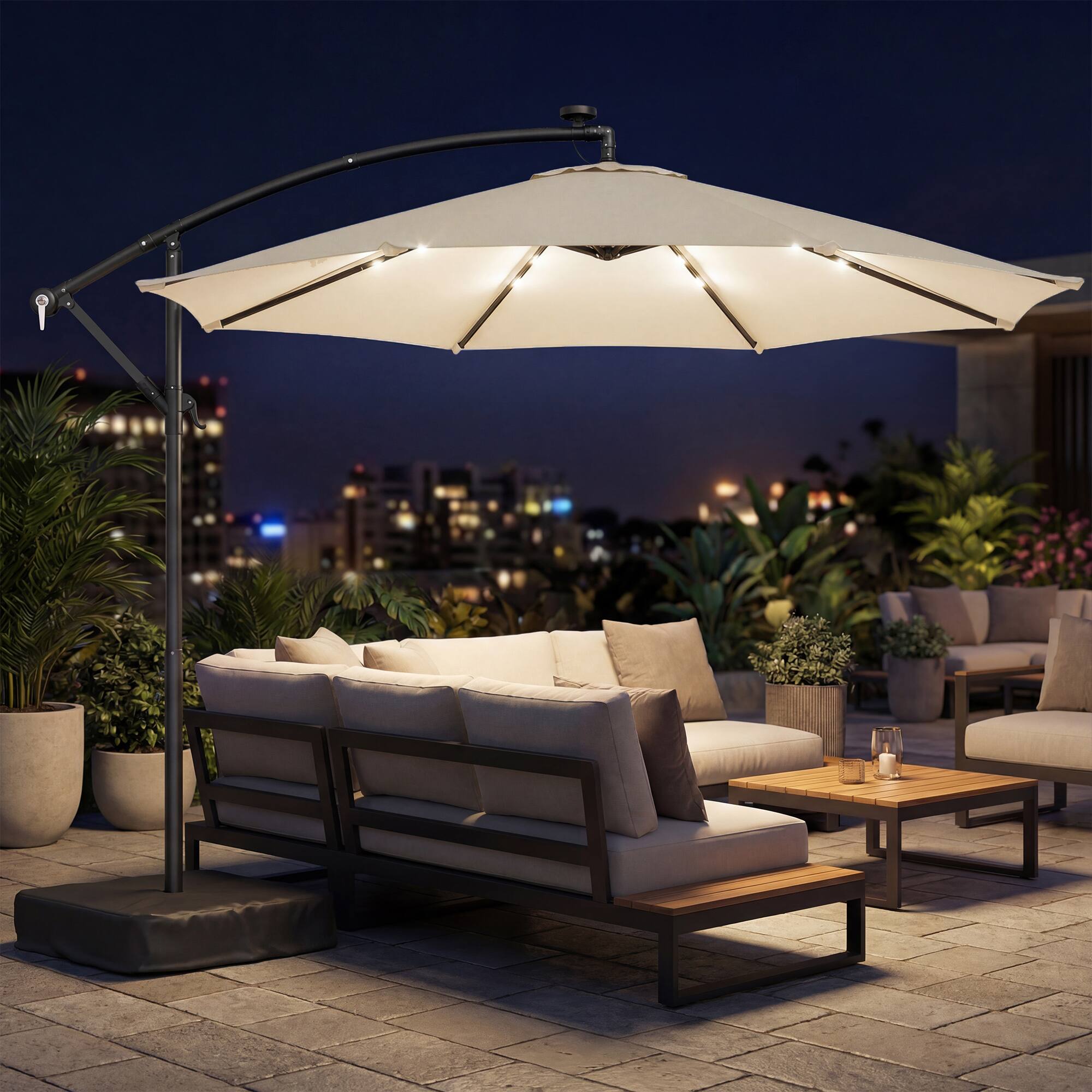Alt View 1. Outsunny - ft Cantilever Patio Umbrella with Light, Weight, Offset Hanging Outdoor Umbrella with Protective Cover - Cream White.