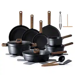 SENSARTE - 24-Pcs Nonstick Pots and Pans Set, Healthy Non Stick Cookware with Stay-Cool Handle/Induction Compatible/Dishwasher Safe - Black