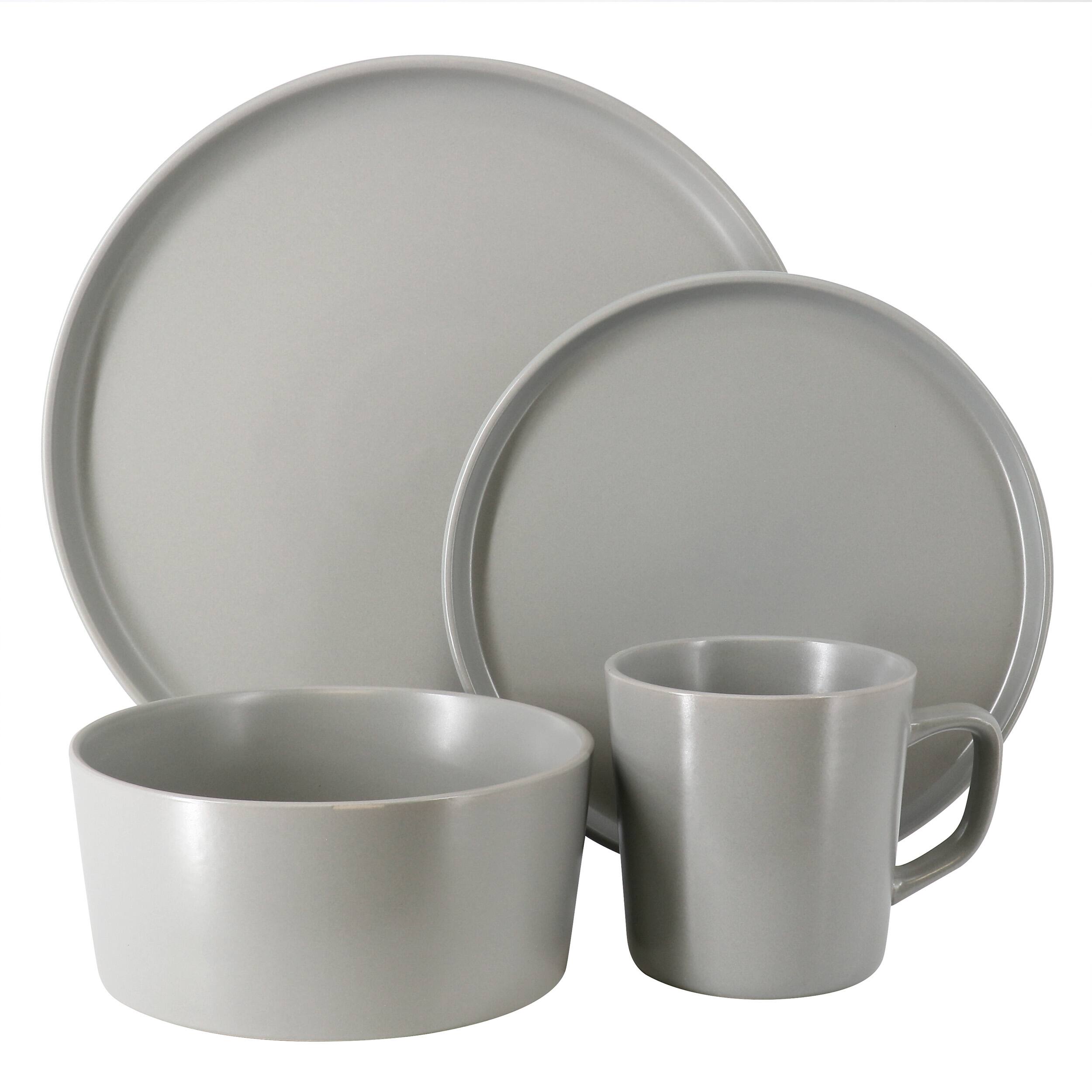 Alt View 1. Elama - Elama Luxmatte Light Grey 16 Piece Dinnerware Set - Light Gray.