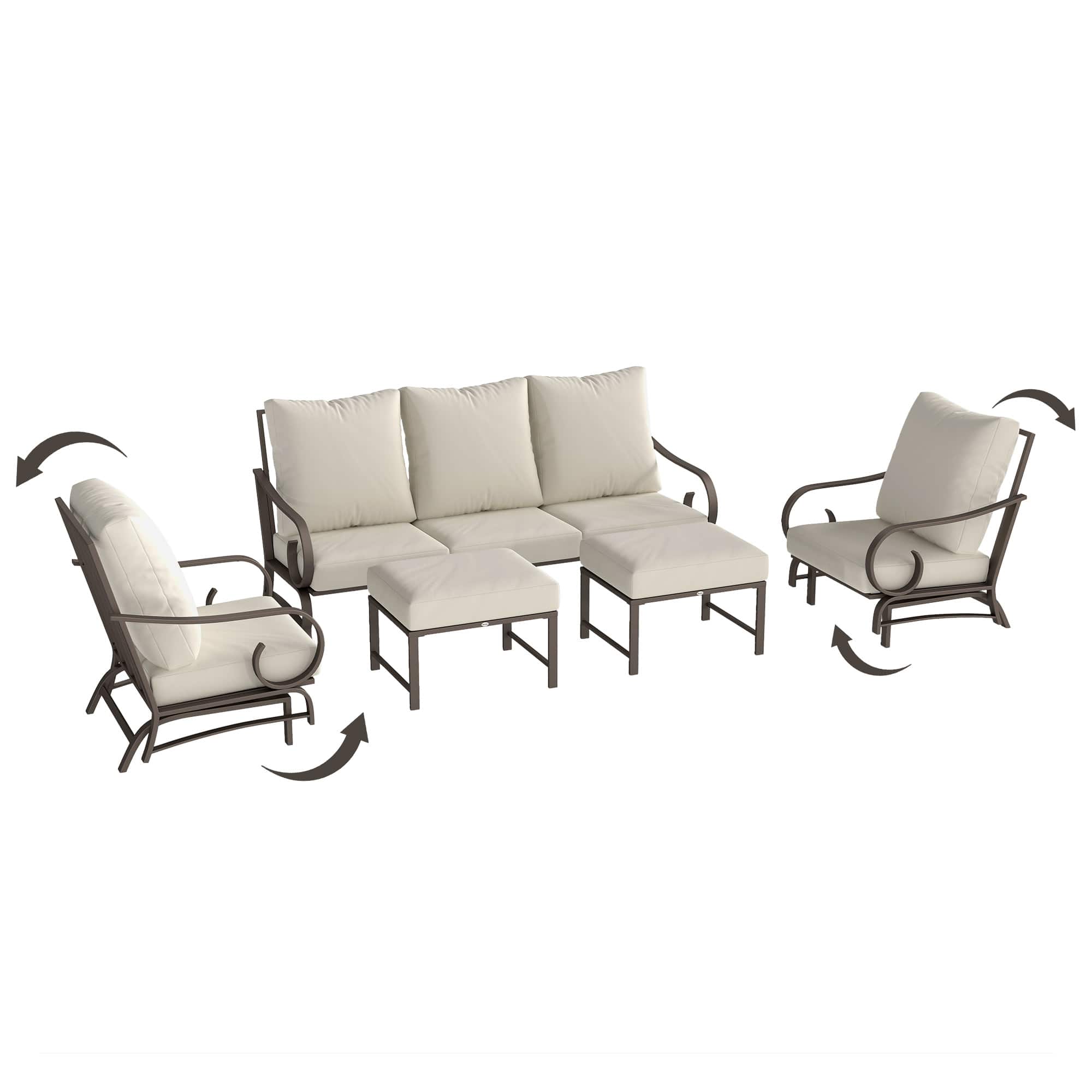 Outsunny - 5 Piece Patio Furniture Set with 2 Rocking Chairs, 3-Seat Sofa, 2 Ottomans, Outdoor Conversation Set - Beige