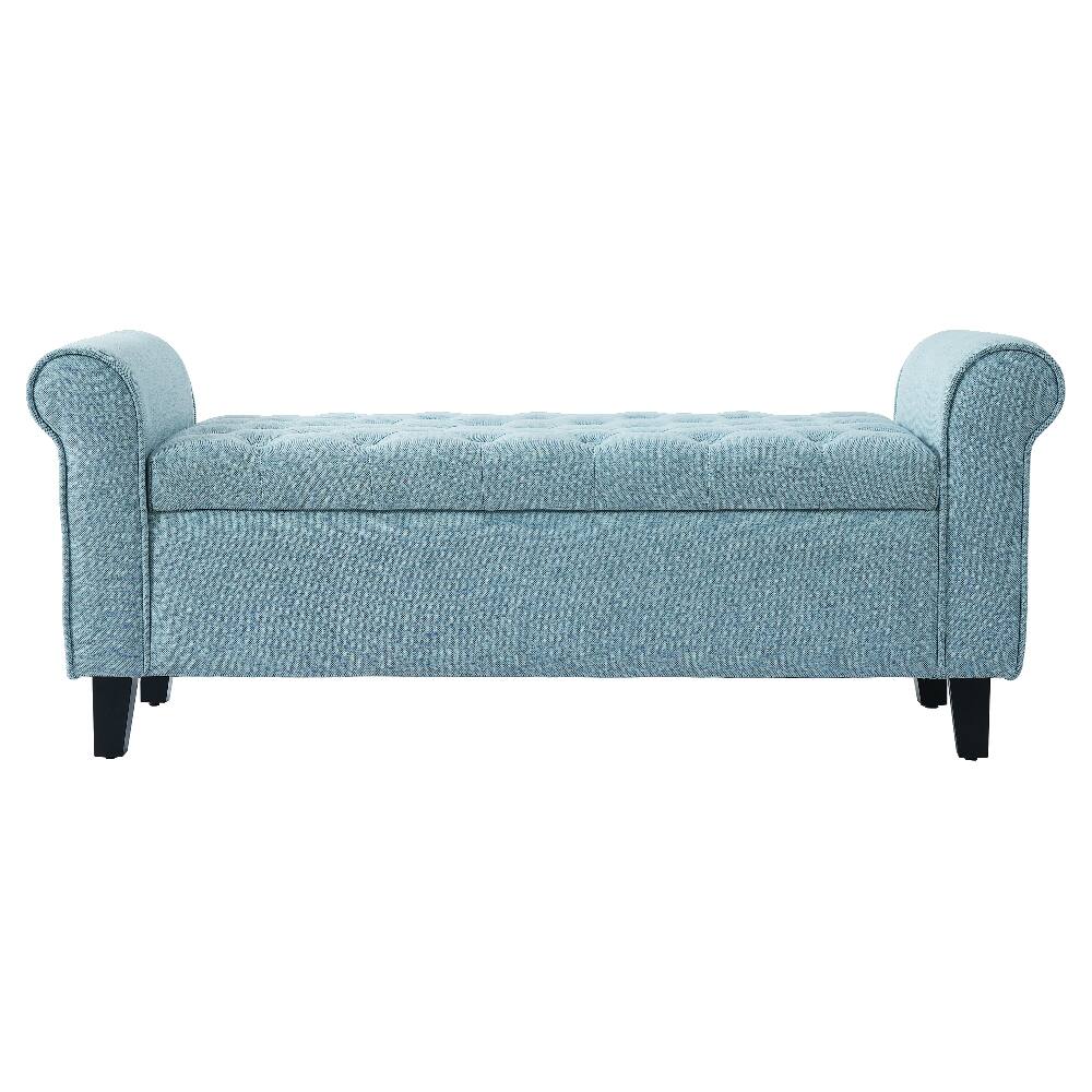 Alt View 2. Ropilly - Ropilly Light Blue Tufted Fabric Storage Bench with Rolled Arms for Bedroom Entryway - Light Blue.