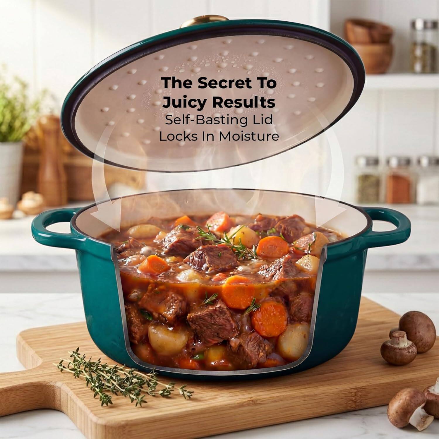 The Secret To Juicy Results  
Self-Basting Lid  
Locks In Moisture