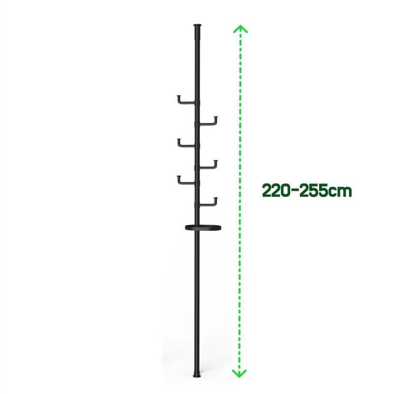 Left. ALEXOUN - Adjustable Laundry Pole Drying Coat Rack - DIY Floor-to-Ceiling Tension Rod with Trays, Indoor/Balcony Coat & Storage - Black.