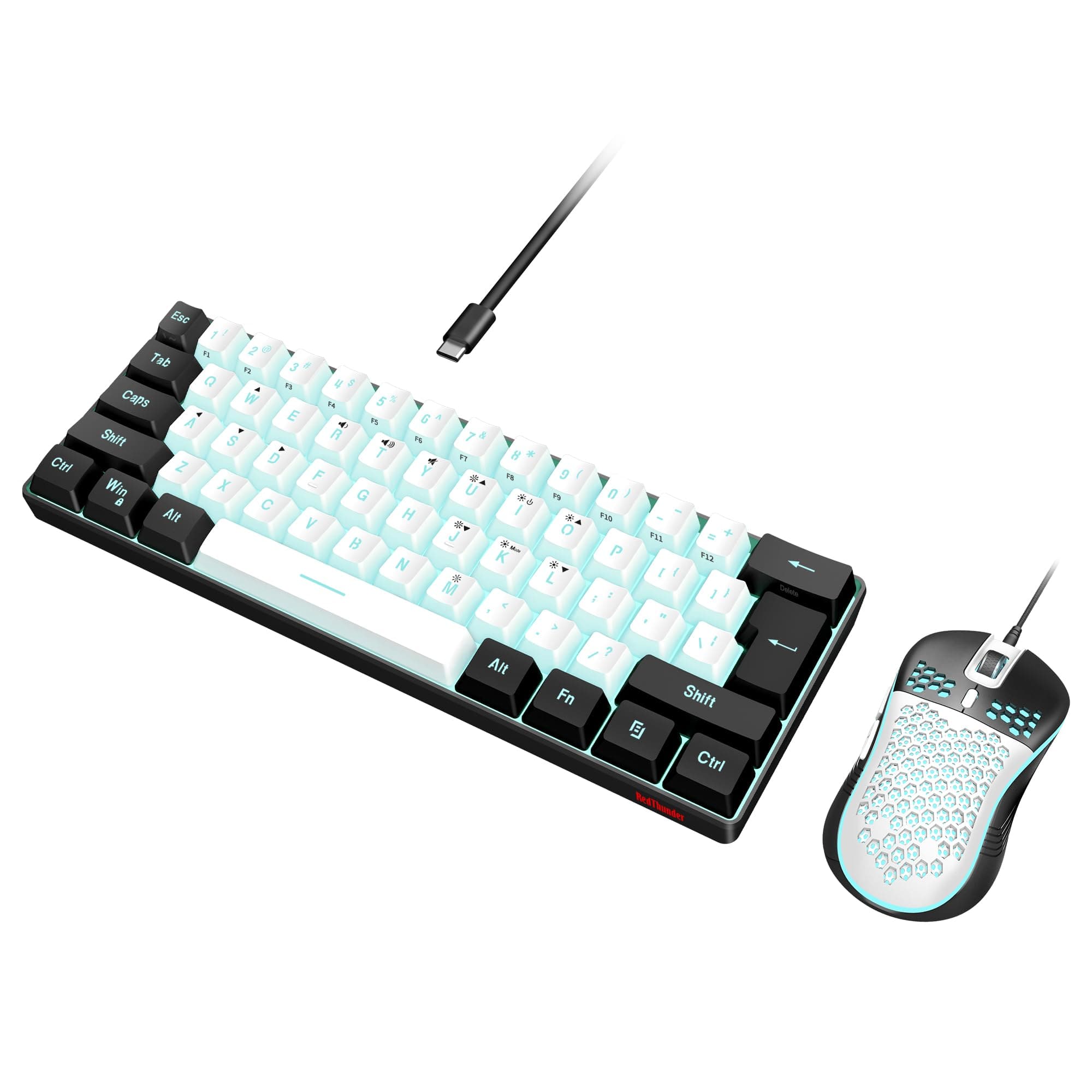 Earthley Blooms - 60% Gaming And Mouse Combo Ultra compact 61 Keys Rgb Backlit Mini Lightweight Optical Wired Set For Pc - Wireless - 01 White-Black Wired Combo