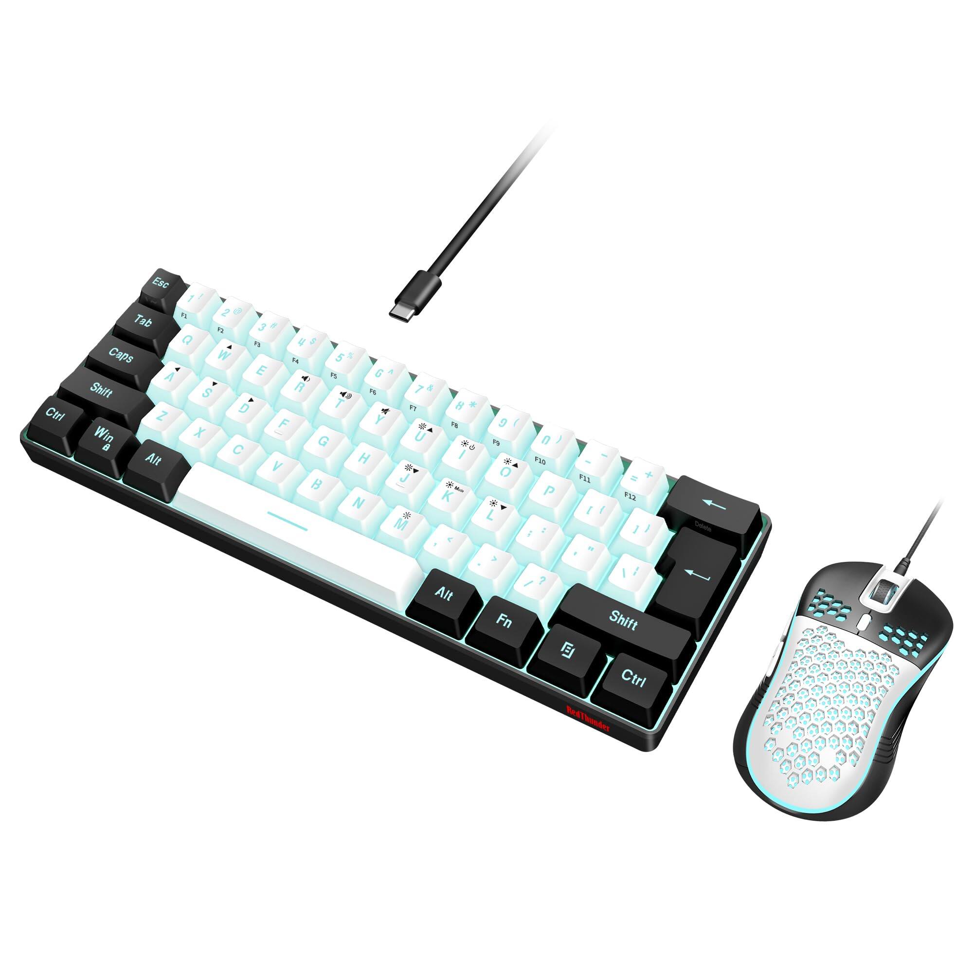 Live At Space - 60% Gaming And Mouse Combo Ultra-compact 61 Keys Rgb Backlit Mini Lightweight 7200 Dpi Optical Wired Set For Pc Ps5 - 01 White-Black Wired Combo