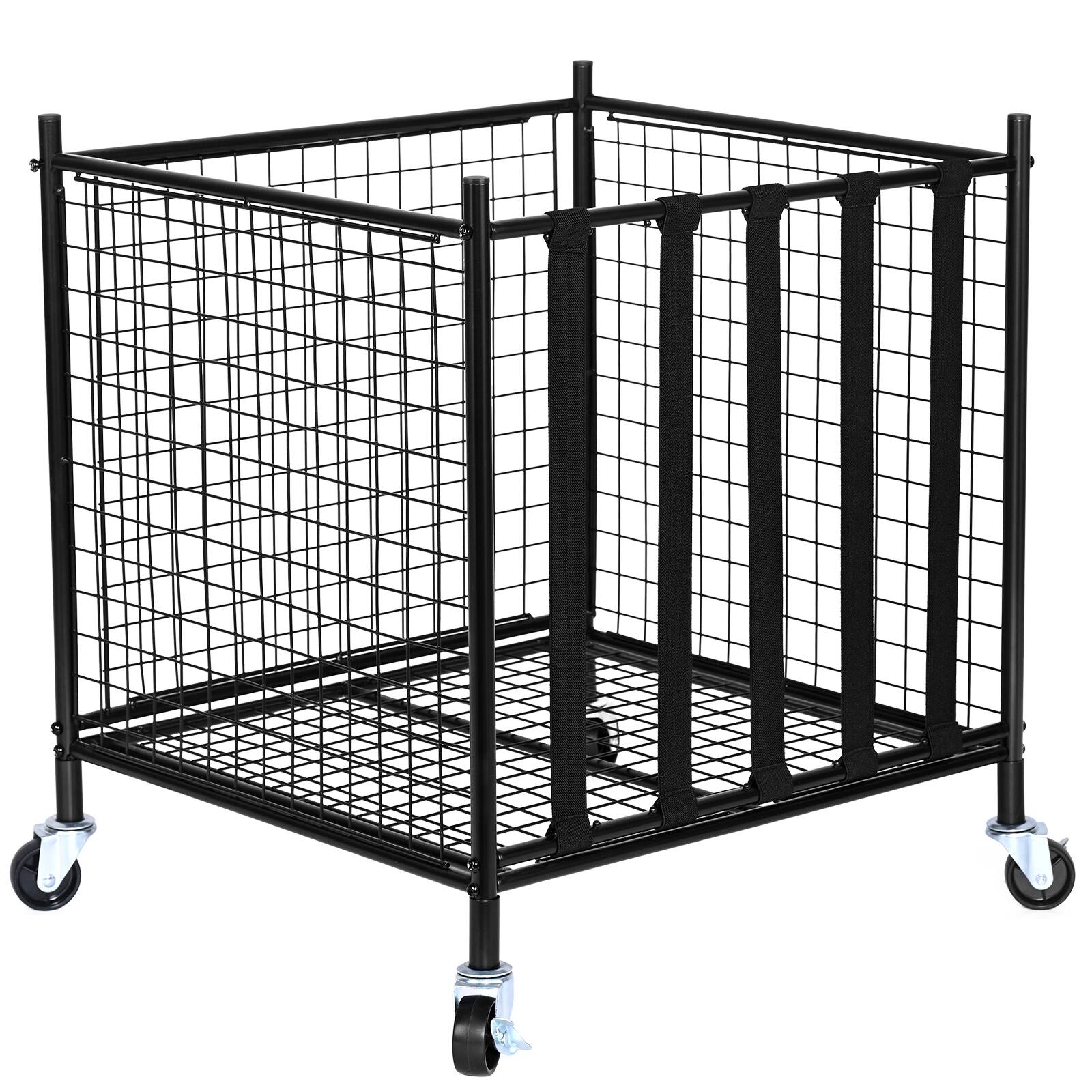 Alt View 5. VEVOR - Rolling Sports Ball Storage Cart, Lockable Basketball Cage with Elastic Straps, Sport Equipment Holder Organizer - Black.