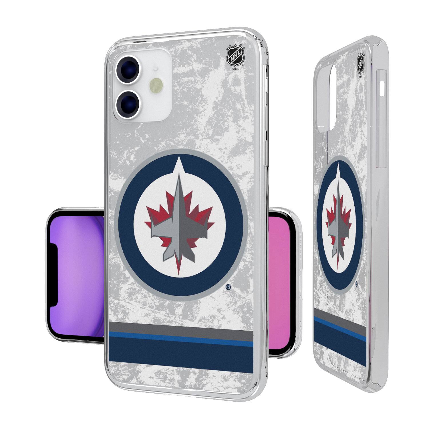 Alt View 1. Keyscaper - Winnipeg Jets iPhone Stripe Clear Ice Case - 13 Pro - Multicolor.