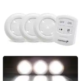 Fosmon - Wireless LED Puck Light with Remote Control (Battery Powered) - 3 Pack - White