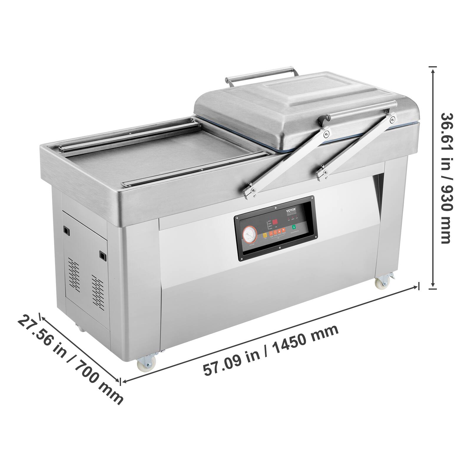 36.61 in / 930 mm, 27.56 in / 700 mm, 57.09 in / 1450 mm