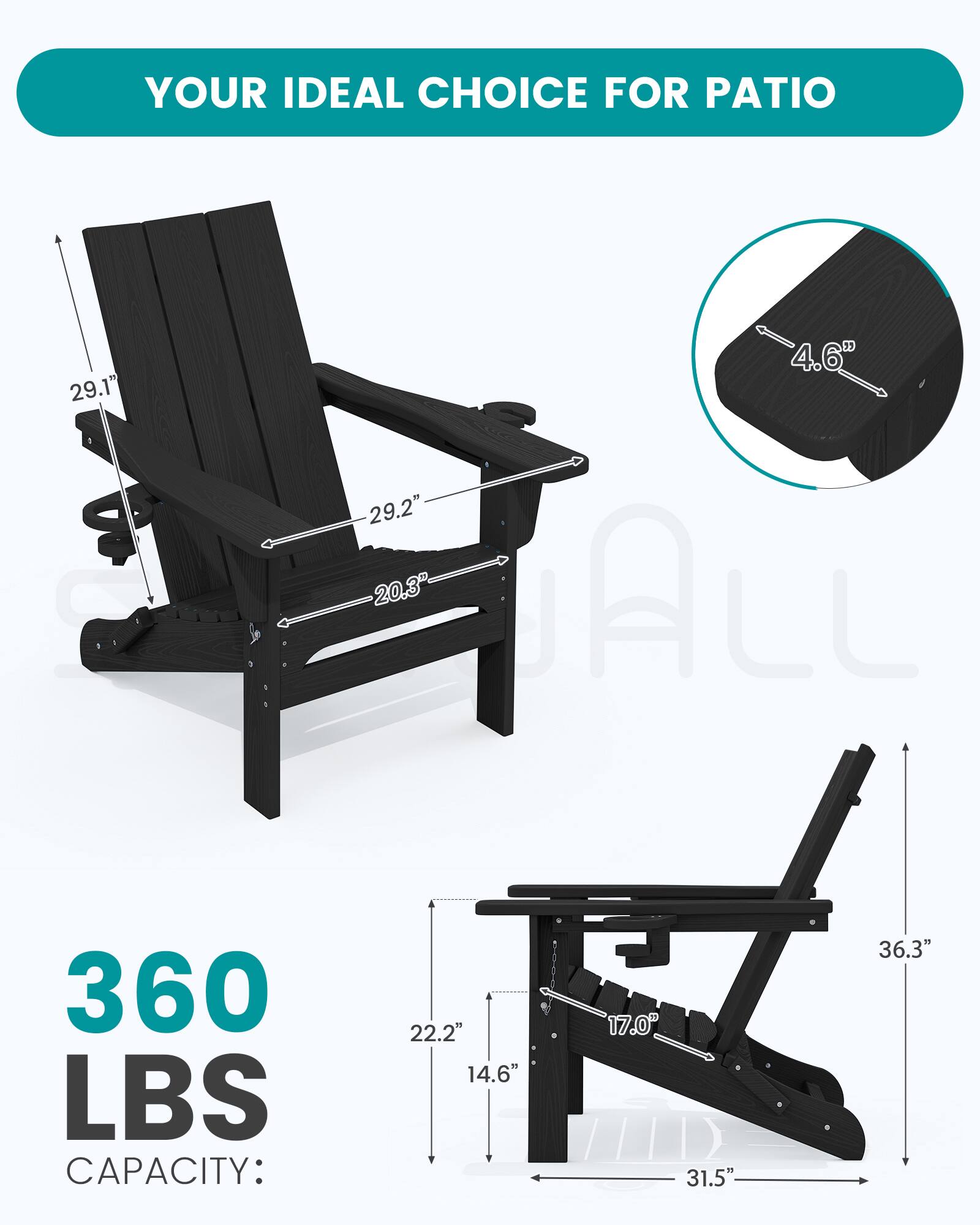 SERWALL Modern Adirondack Chairs Set of 2, Folding Adirondack Chair ...