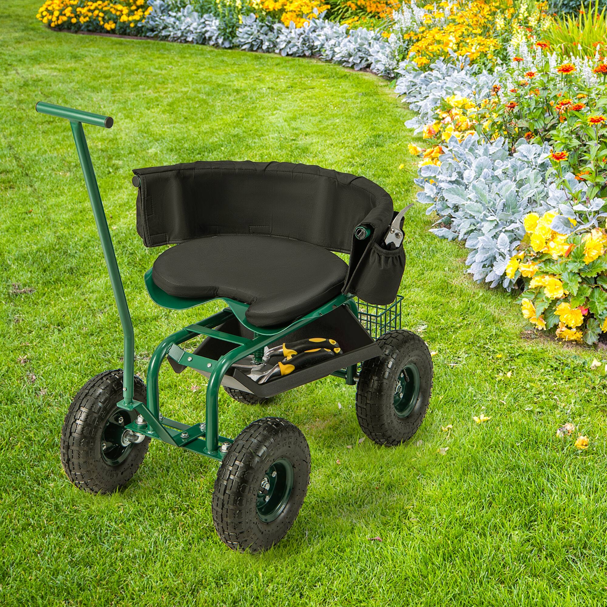 Alt View 1. Costway - Costway Rolling Garden Cart Outdoor Gardening Workseat with Adjustable Height &Tool Storage - Green.