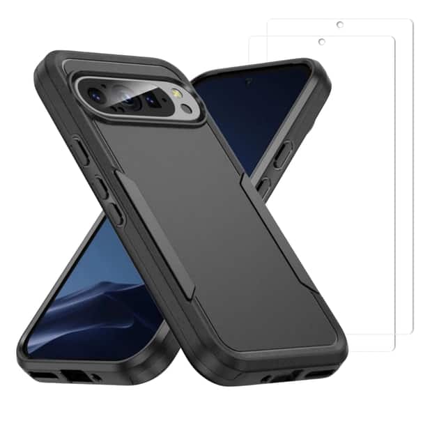 Entronix - Pixel 9 Pro XL Bundle - Dual-Layer Case and 2 Clear Screen Protectors - Black