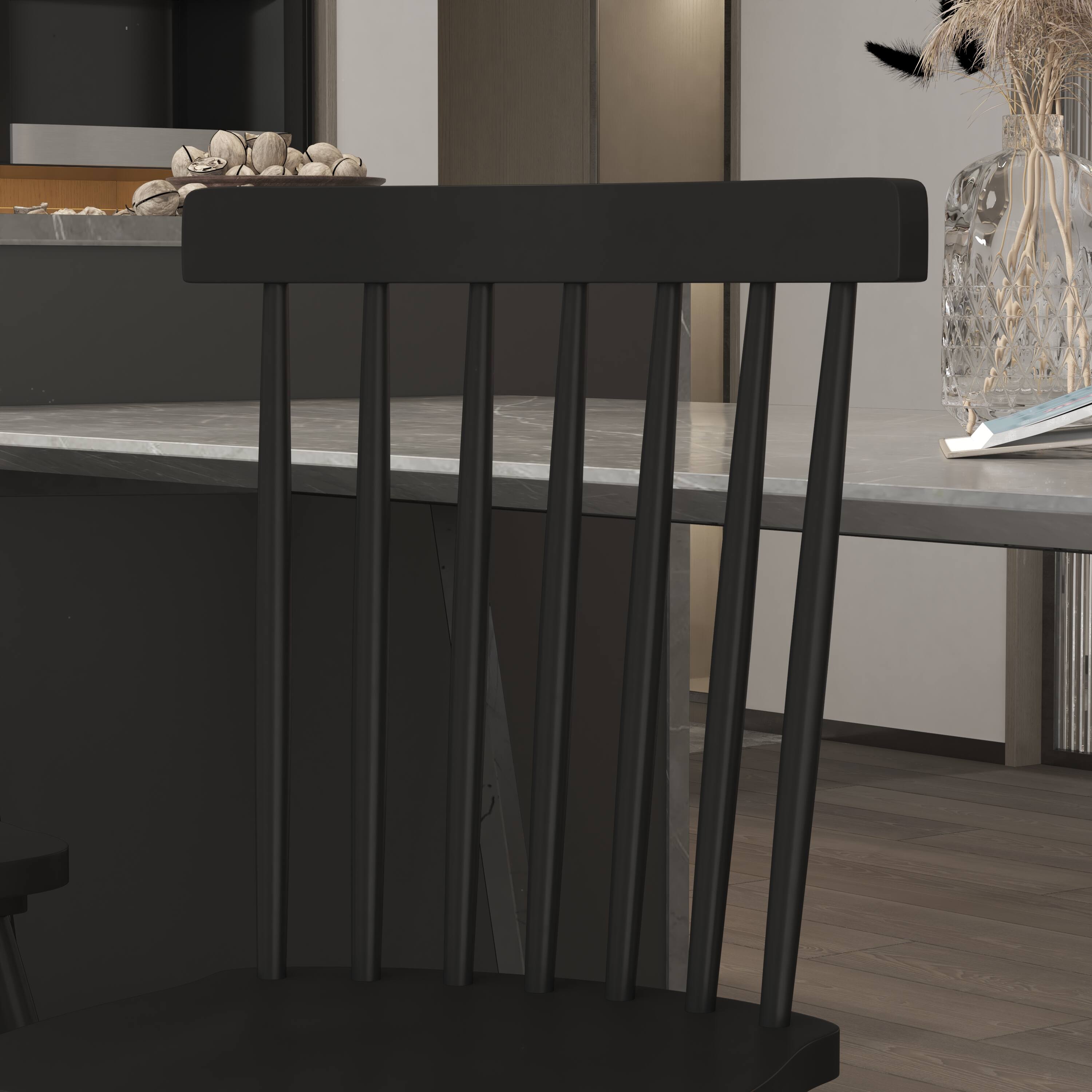 Alt View 5. Emma + Oliver - Canmore Set of Premium Solid Wood Spindle Back Armless Dining Chairs with Saddle Seats and Felt Floor Protectors - Black.