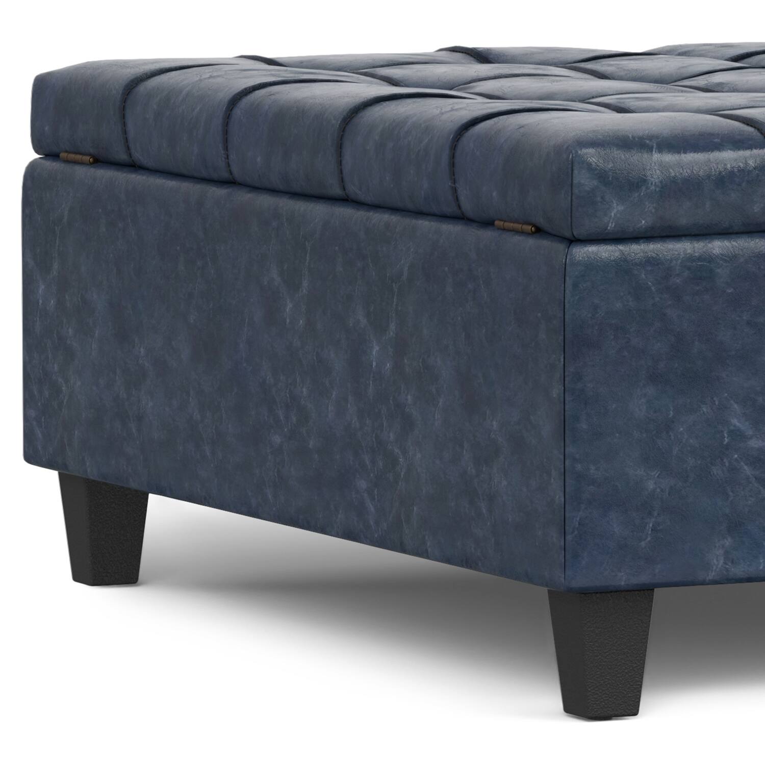 Alt View 5. Simpli Home - Harrison 40 inch Wide Large Square Coffee Table Storage Ottoman in Denim Blue Vegan Leather - Denim Blue.