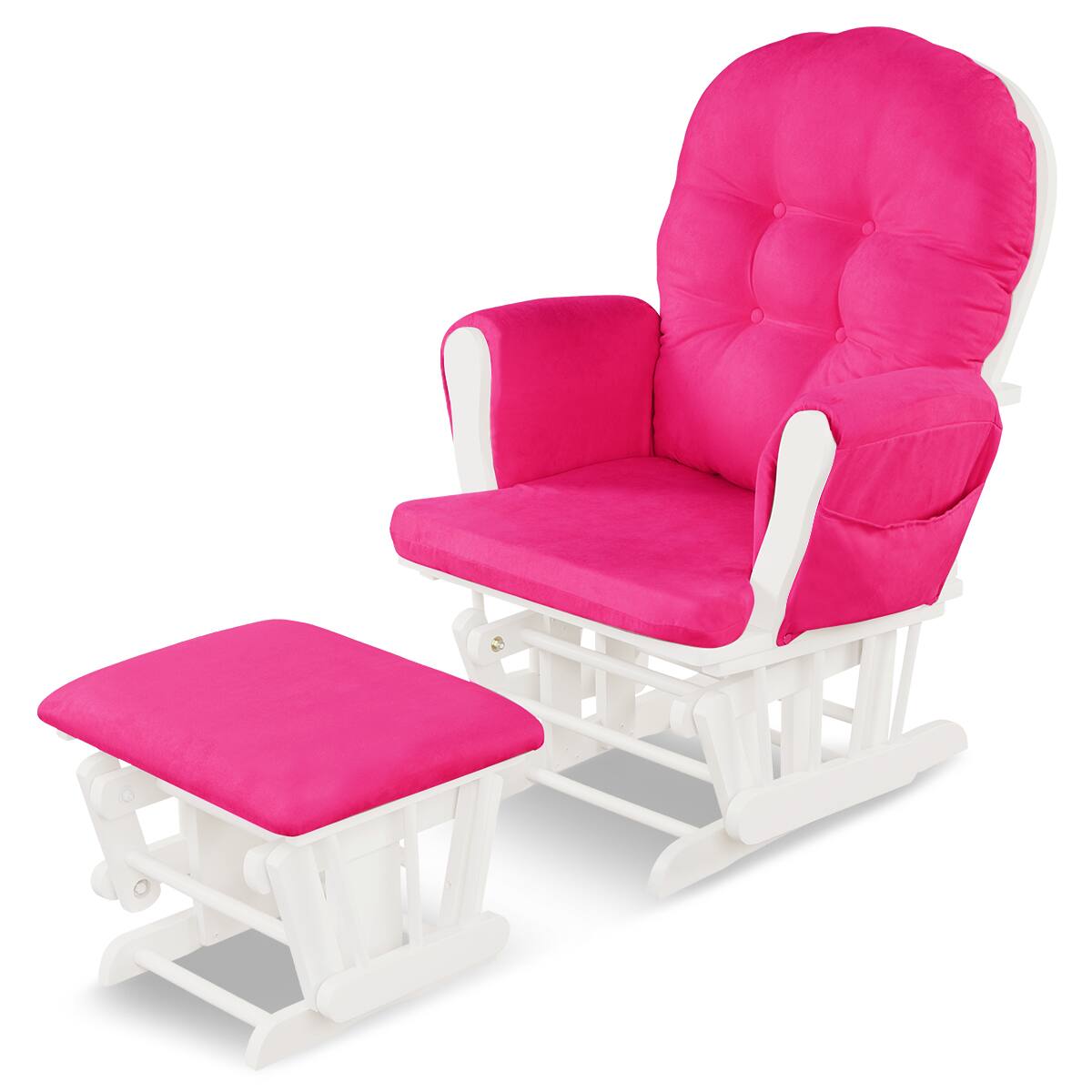 Gymax - Glider & Ottoman Cushion Set Wood Baby Nursery Rocking Chair - Pink