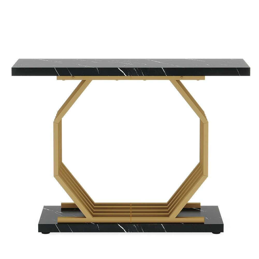 Left. Kadyn - Entryway Table, Console Sofa Table,Faux Marble Console Table, 40" Accent Sofa Table with Geometric Metal Base - Black.