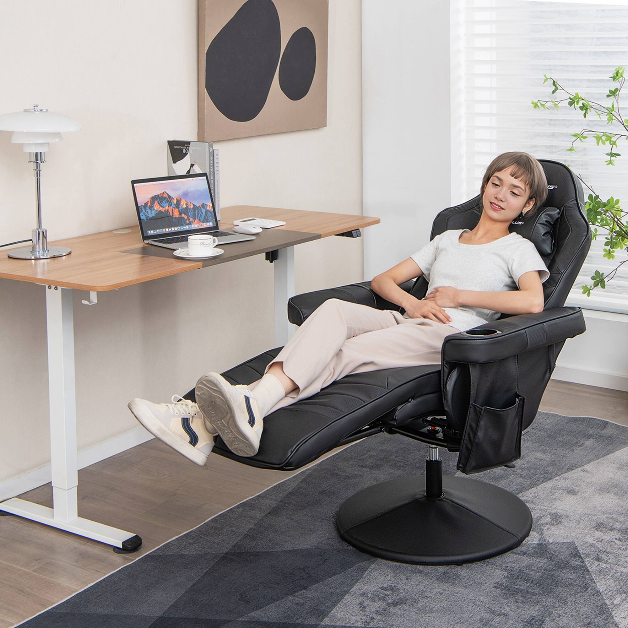 Alt View 11. Costway - Massage Swivel Gaming Chair with Recline - Black.
