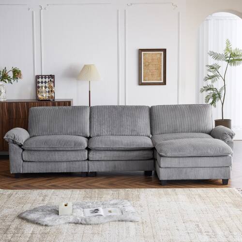 Alt View 3. Winado - Sectional Modular Deep Seat Sofa Couch with Ottoma, Corduroy Fabric Sleeper Comfy Upholstered Furniture for Living Room - Gray.