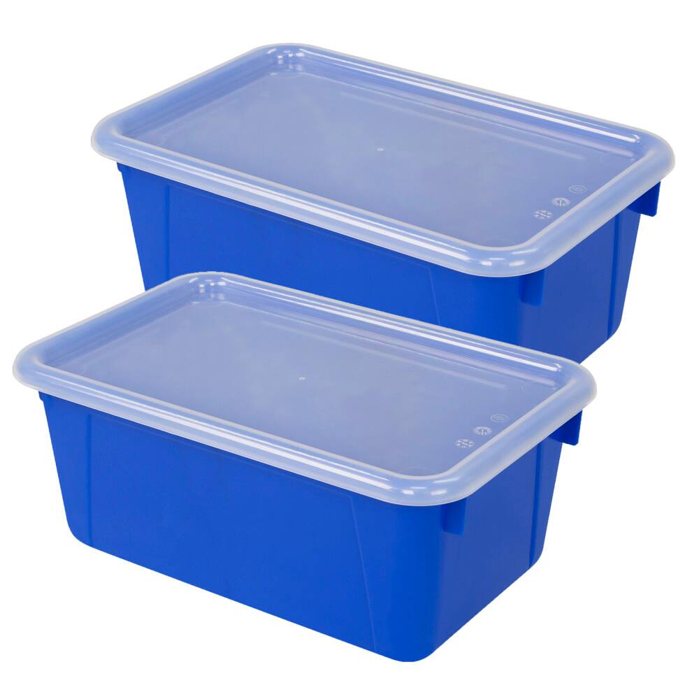 Front. Storex - Storex Small Cubby Bin, with Cover, Classroom Blue, Pack of 2.