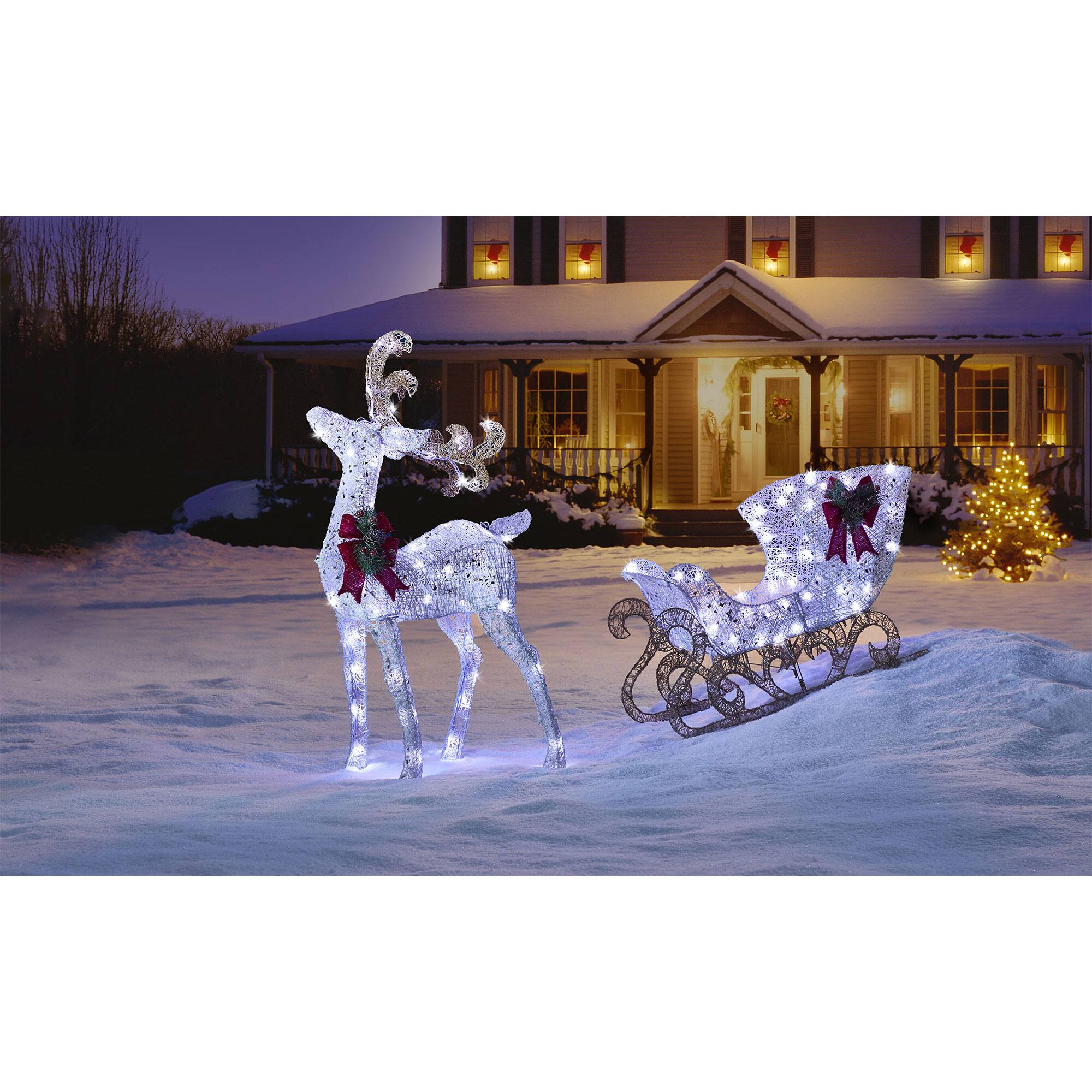 Alt View 2. NOMA - NOMA Reindeer and Sleigh Christmas Display Pre-Lit LED Outdoor Lawn Decoration - White.