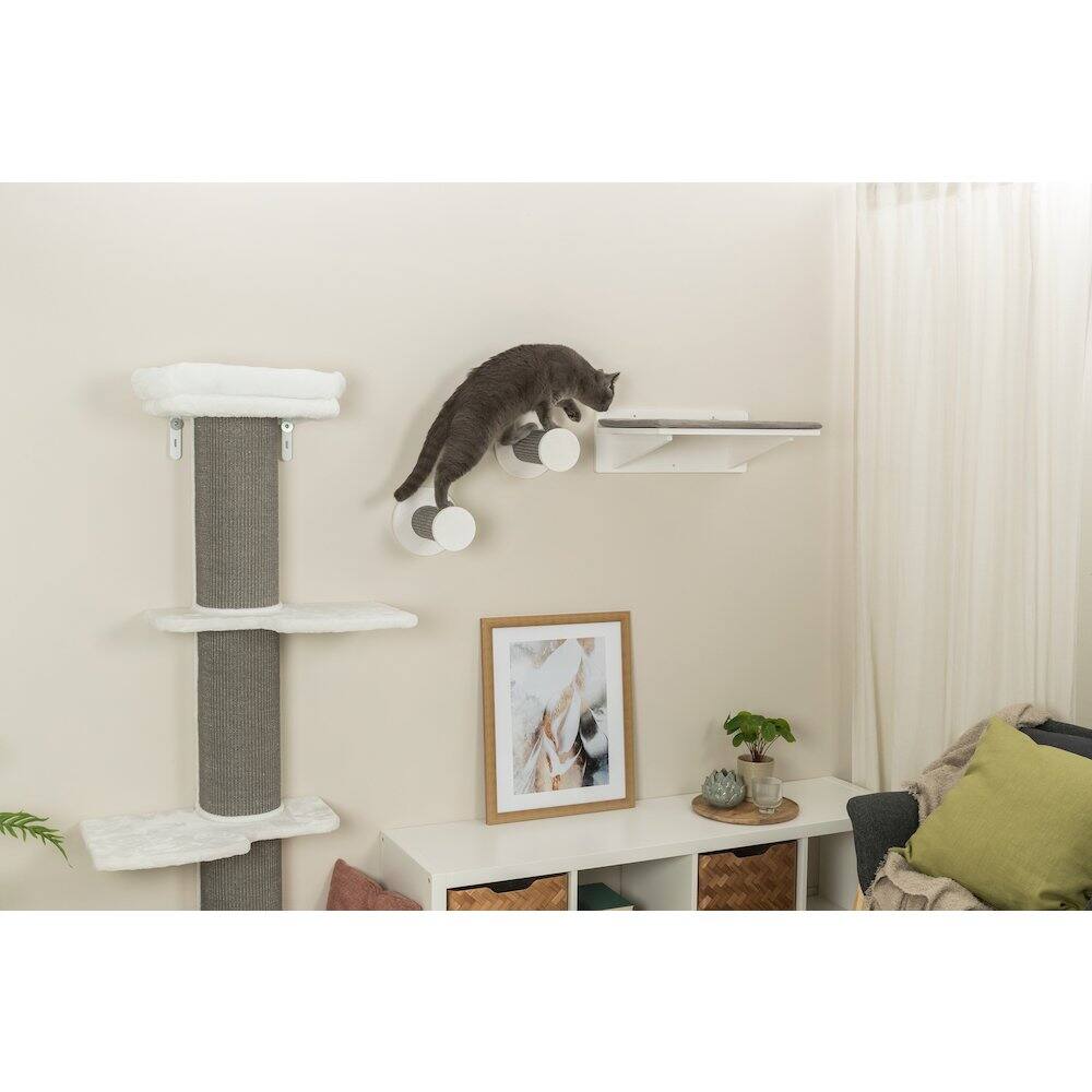 Left. TRIXIE - Wall Set 3 Wall Mounted Sisal Cat Perch System with 3 Scratcher Step - White/Gray.