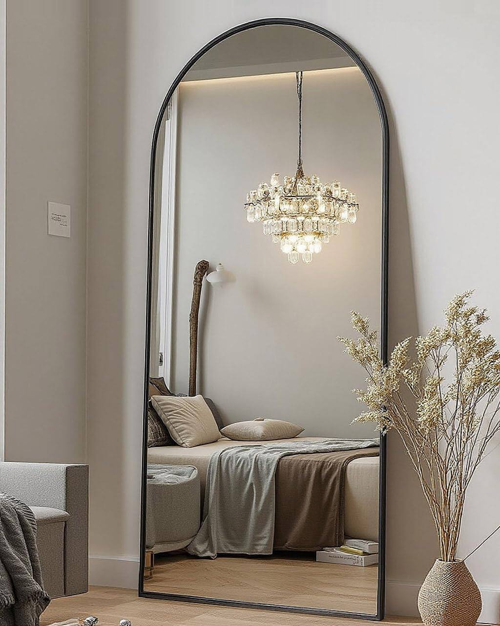 Alt View 4. Hanke - Arched Full Length Mirror - Wall floor Mounted With Stand Shatter-proof Glass & Aluminum Frame Body Bedroom - 76"x34"gold 76"L x 34"W.