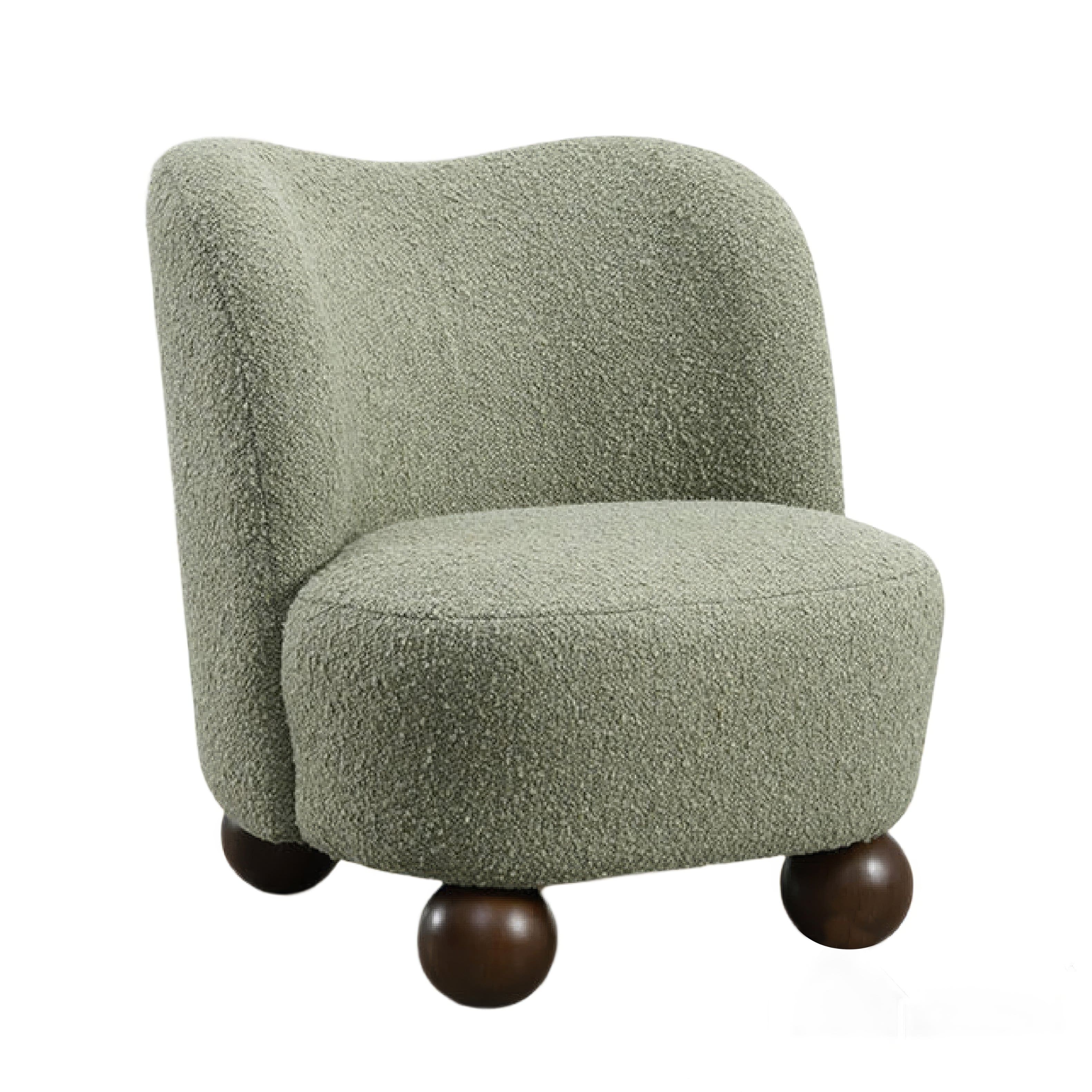 Manhattan Lane - Dave Armless Accent Chair with Wooden Ball Feet, Boucle Fabric - Green, Dark Brown