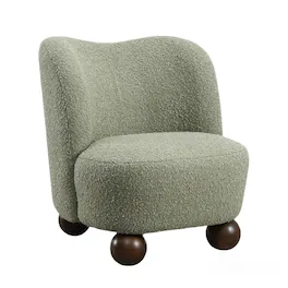 Manhattan Lane - Dave Armless Accent Chair with Wooden Ball Feet, Boucle Fabric - Green, Dark Brown