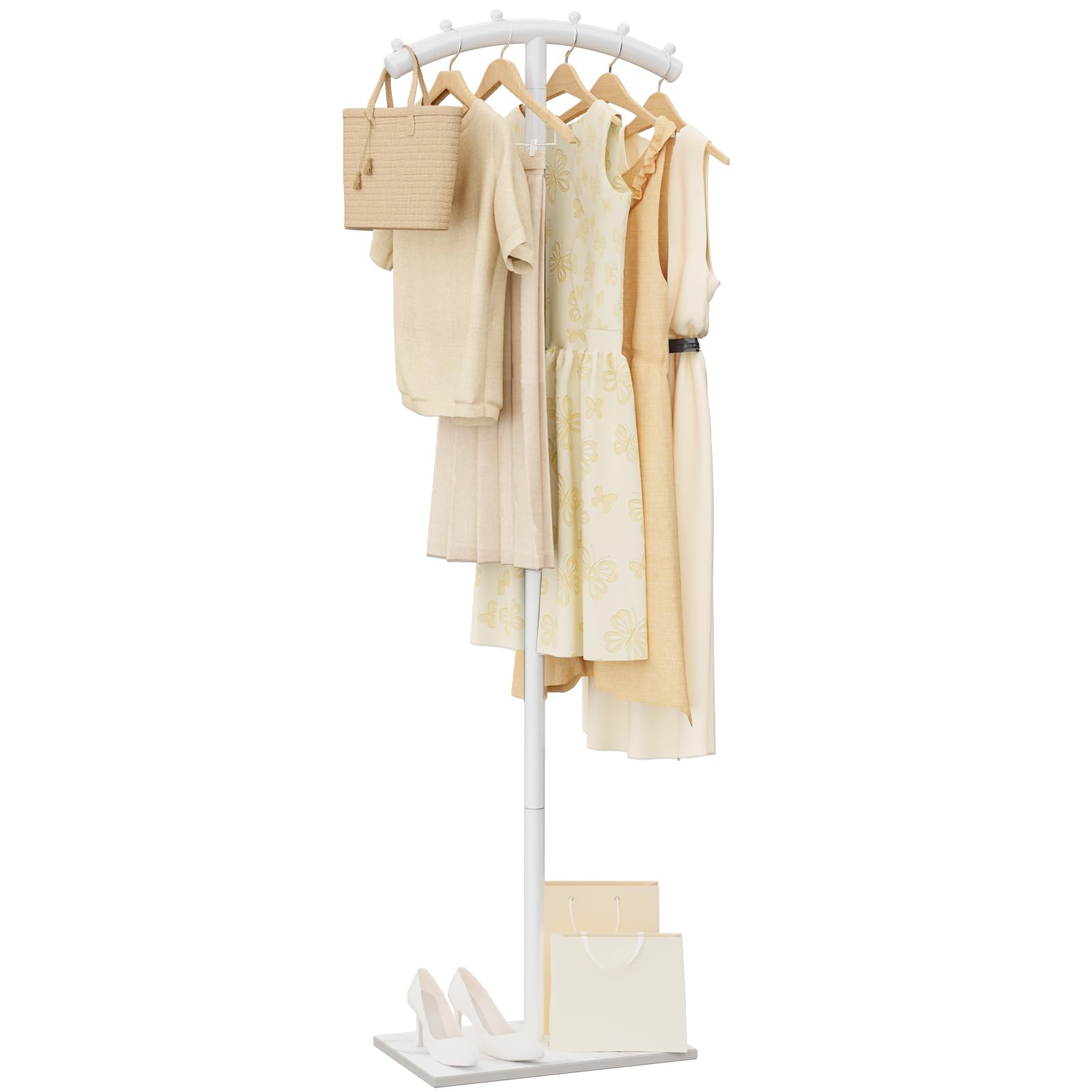 Hirose Alice - Arcuate Garment Rack T shaped Coat Tree Freestanding Metal - White 15.4*10.2*68.9in