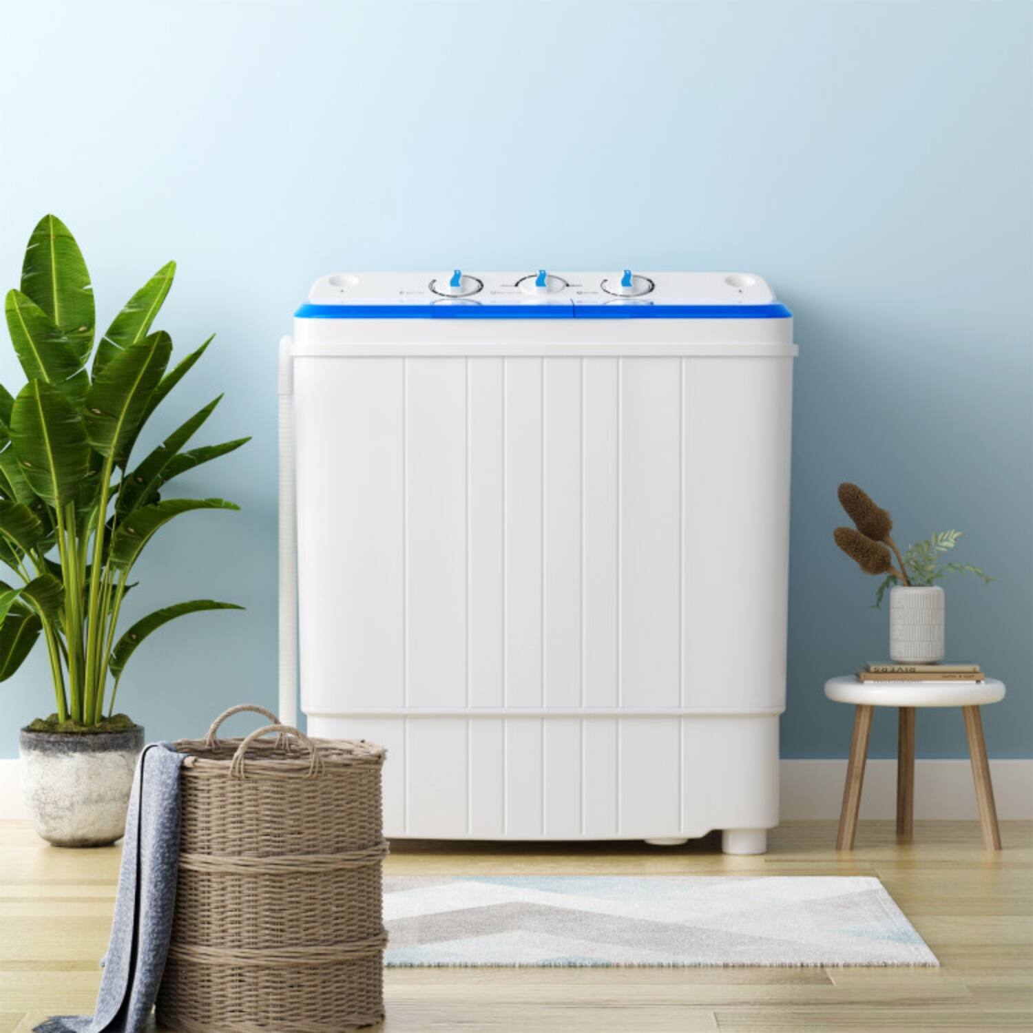 Angle. LUCKY ONE - 17.6 lbs Freestanding Portable Twin Tub Washing Machine with Drain Pump - Blue.