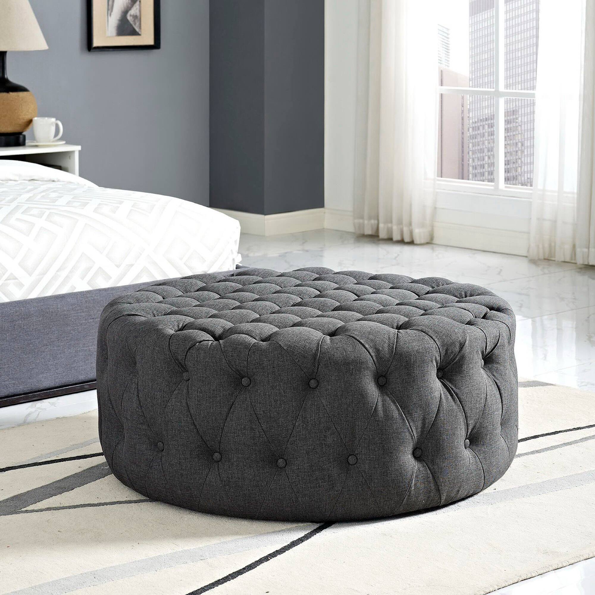 Left. Modway - Amour Upholstered Fabric Ottoman by Modway - EEI-2225-GRY.
