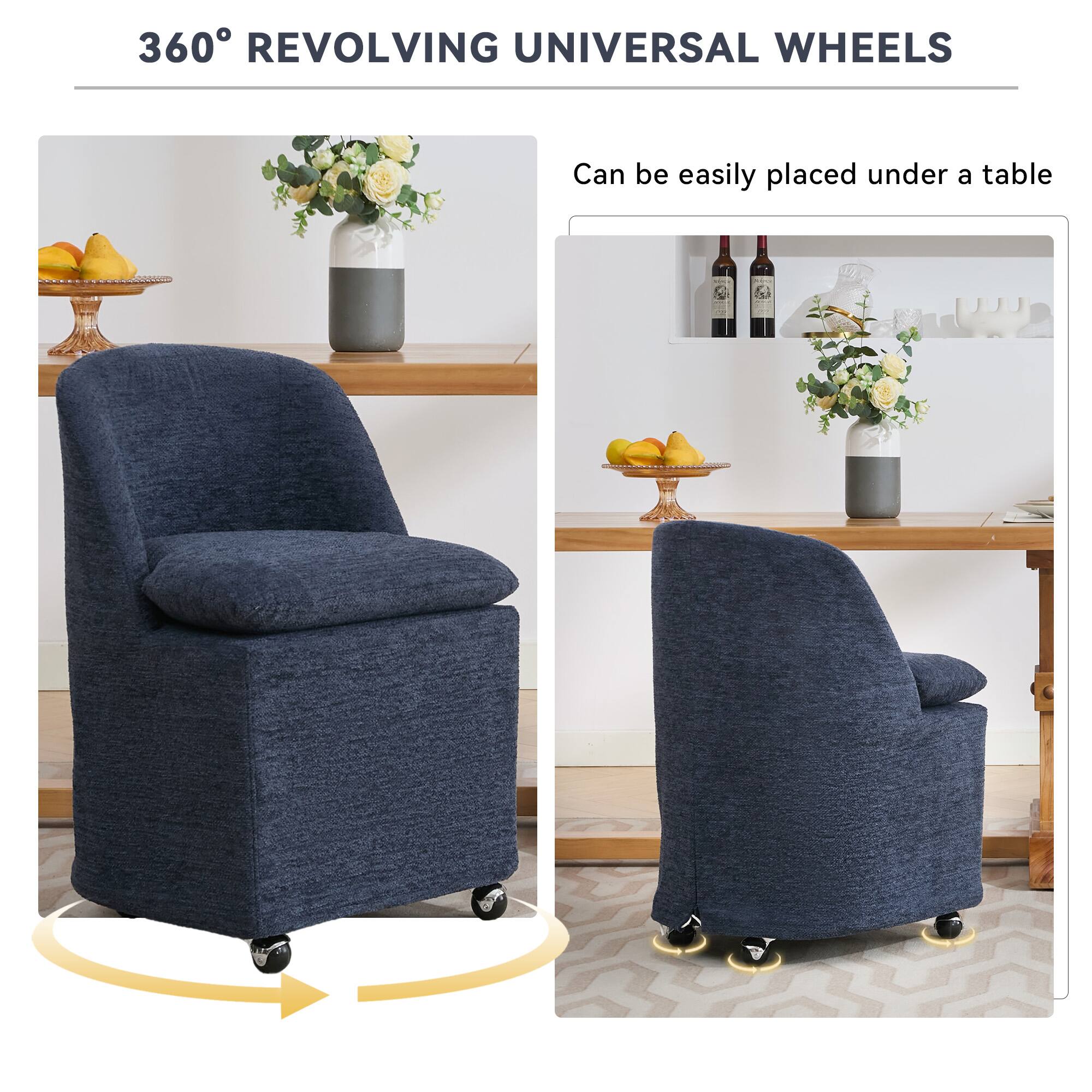 360° REVOLVING UNIVERSAL WHEELS  
Can be easily placed under a table