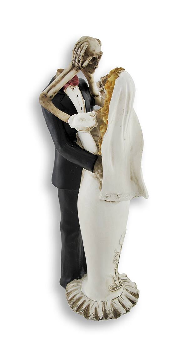 Alt View 1. Zeckos - Bride and Groom Skeletons Wedding Statue Cake Topper - Black.
