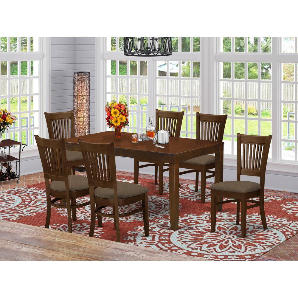Left. East West Furniture - LYVA7-ESP-C 7 Pc Dining Table with a 12" Leaf and 6 Cushion Kitchen Chairs - Espresso.