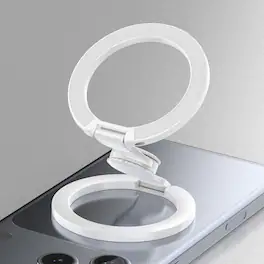 Dteck - Double Sided Magnetic Phone Grip Ring Holder for Apple iPhone, Foldable Zinc Alloy Stand with Fun Gyro Spinner Function - White