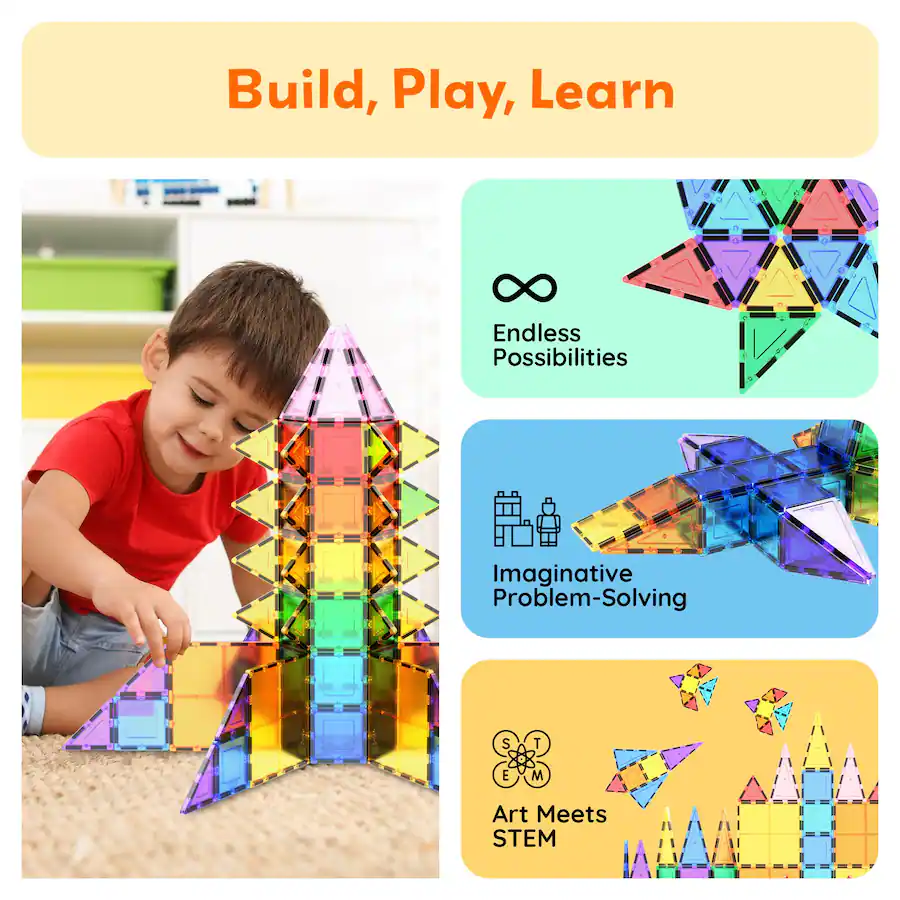 PicassoTiles PICASSO TILES Magnetic Tiles For Kids 61PCS Construction ...