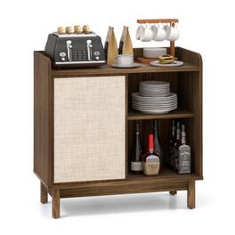 Ecooso - Rattan Sideboard Storage Cabinet Buffet Organizer with Sliding Door and Adjustable Shelves - Walnut