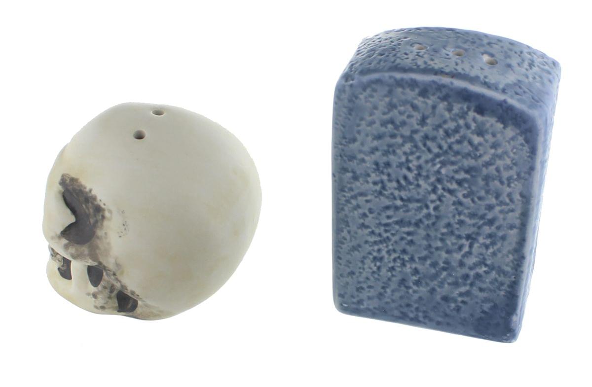 Alt View 1. Nerd Block - Graveyard Skull and Tombstone Salt and Pepper Shakers - Multicolored.