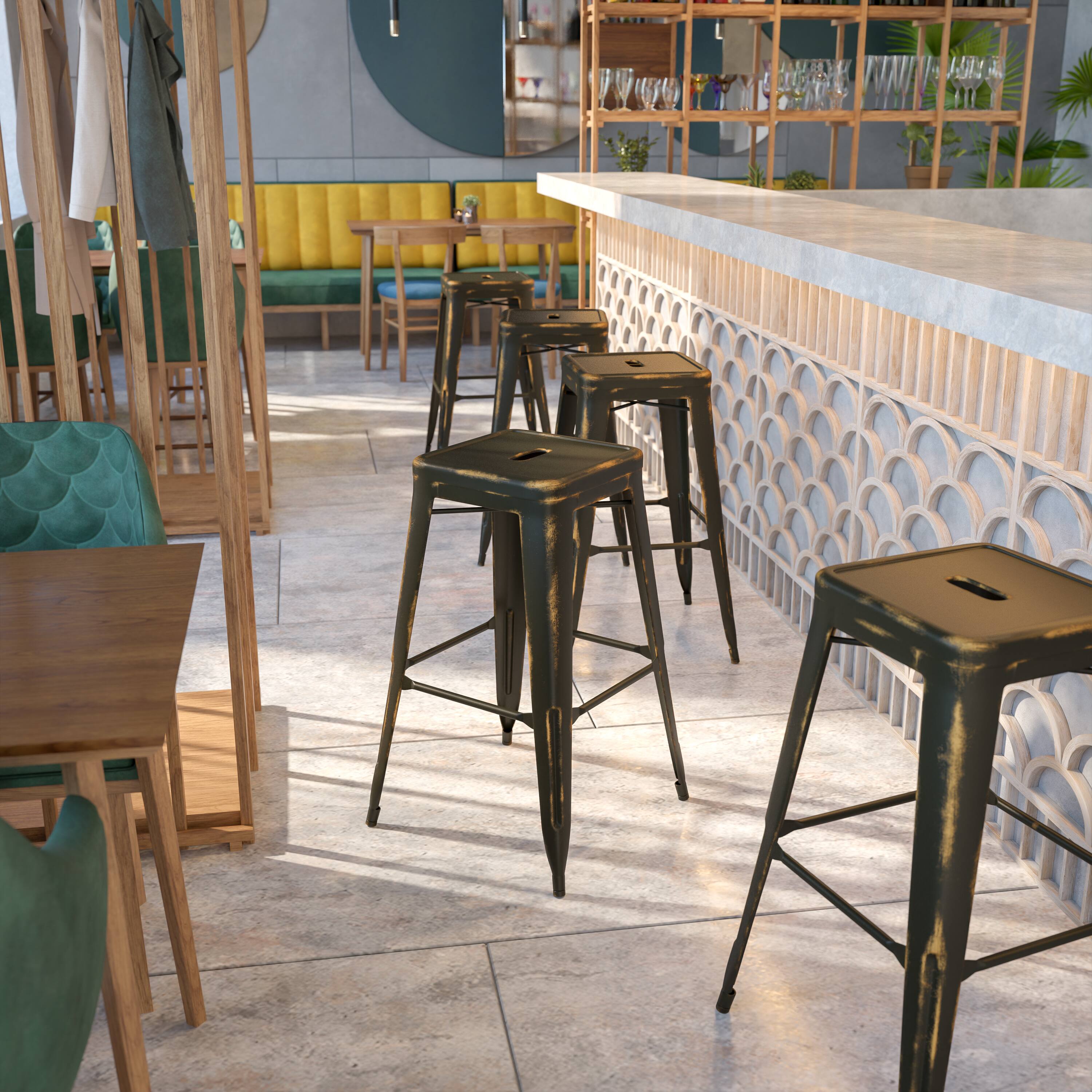 Alt View 1. Emma + Oliver - Commercial Grade 30"H Backless Distressed Colorful Metal Indoor-Outdoor Barstool - Copper.