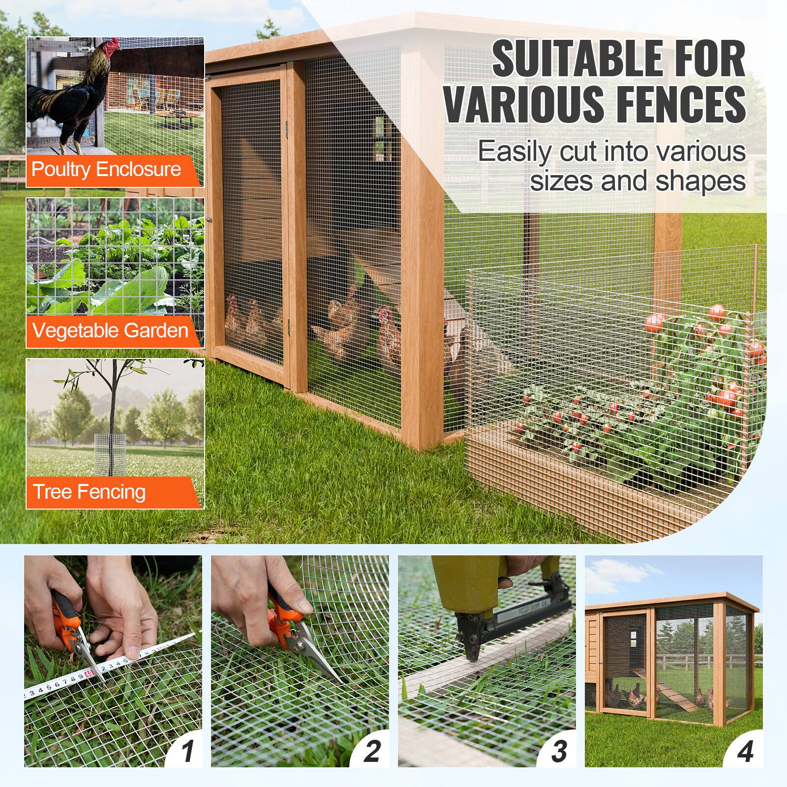 Poultry Enclosure, Vegetable Garden, Tree Fencing, SUITABLE FOR VARIOUS FENCES, Easily cut into various sizes and shapes