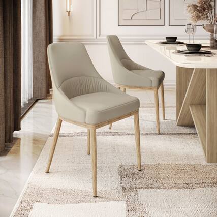Front. GOODSILO - Contemporary Armless Dining Chair with Taupe Upholstery and Sleek Black Metal Legs, Set of 2 - Taupe+Natural.