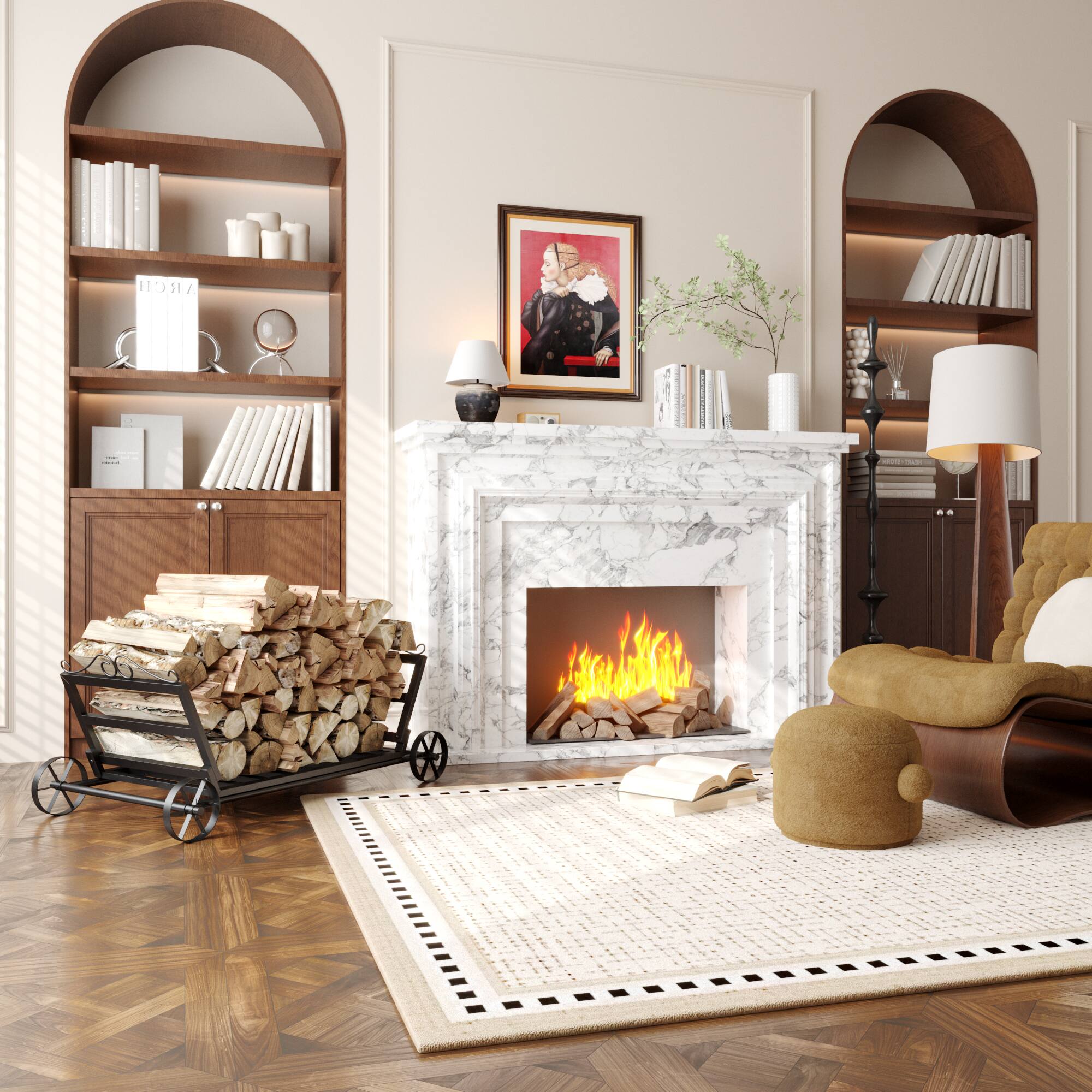 Left. Famapy - Heavy-Duty Firewood Rack with Wheels – 150 lbs Capacity, Indoor Outdoor Metal Log Holder Cart for Fireplace Storage - Black.