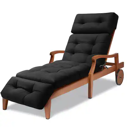 Front. Fabibe - Chaise Lounge Cushions Outdoor Waterproof Lounger Chair Cushion Chaise Chair Cushions with Ties - Black.
