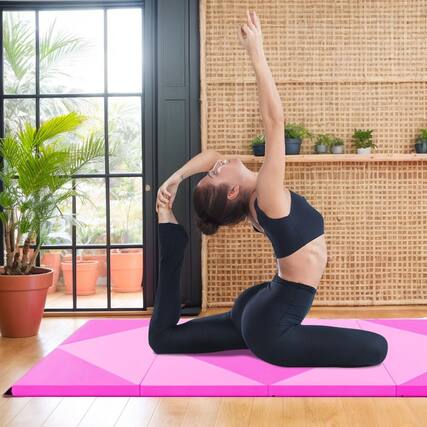 Front. Kadyn - Gymnastics Mat, Exercise Tumbling Mat,8 Feet PU Leather Folding Gymnastics Mat with Hook and Loop Fasteners-Pink - Pink.