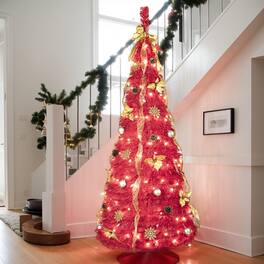 Resenkos - Artificial 6ft Pop Up Christmas Tree with, Indoor Holiday Decorating - Red