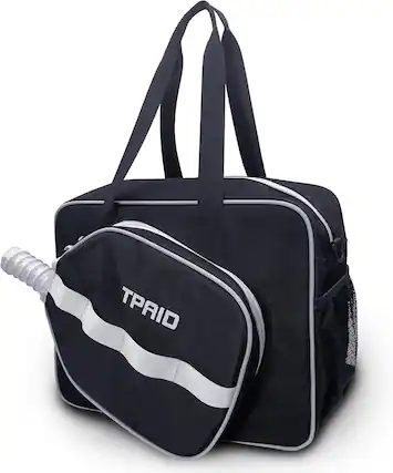 Front. Wikistore - WIKISTORE Pickleball Bag Sling Tote with Shoe Compartment Fits 2 Paddles Adjustable Strap Black - Black.