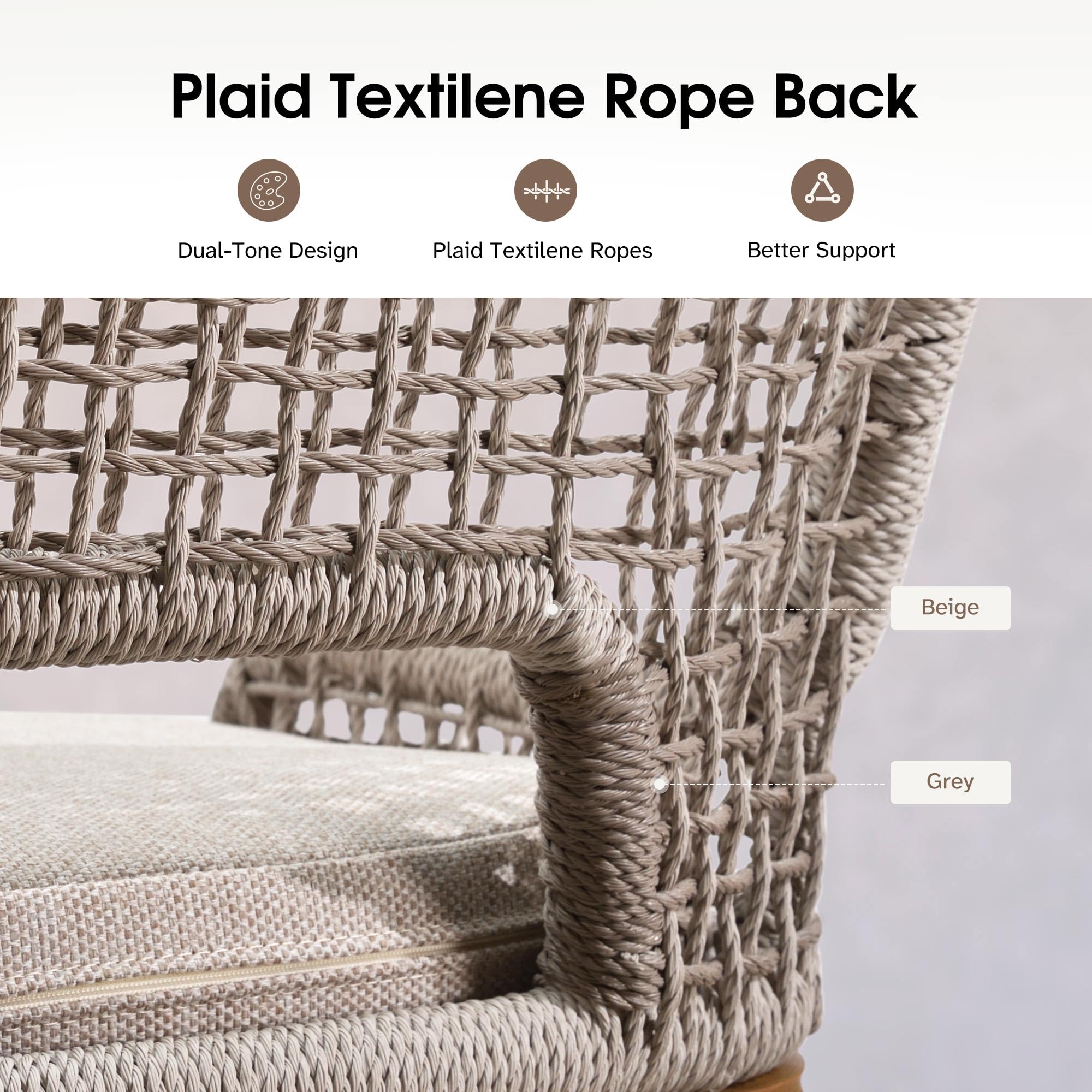Plaid Textilene Rope Back

- Dual-Tone Design
- Plaid Textilene Ropes
- Better Support

Beige Grey